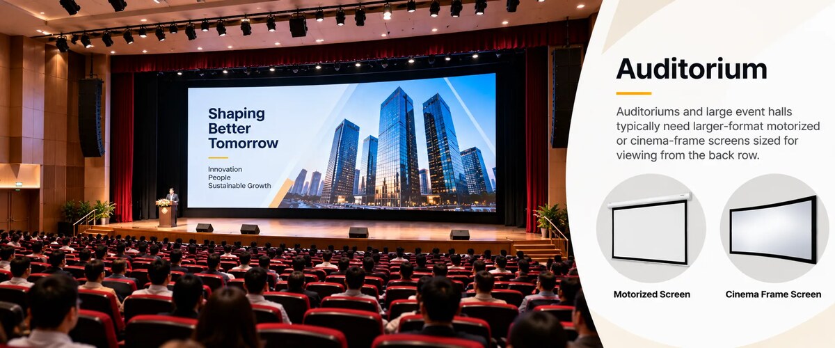 Auditorium projector screen application, by SPS Acmera