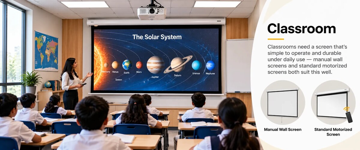 Classroom projector screen application, by SPS Acmera