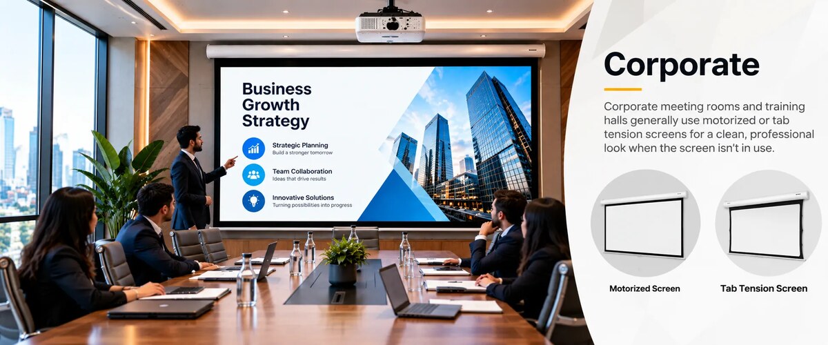 Corporate projector screen application, by SPS Acmera