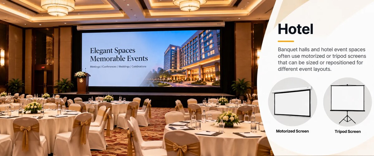 Hotel projector screen application, by SPS Acmera