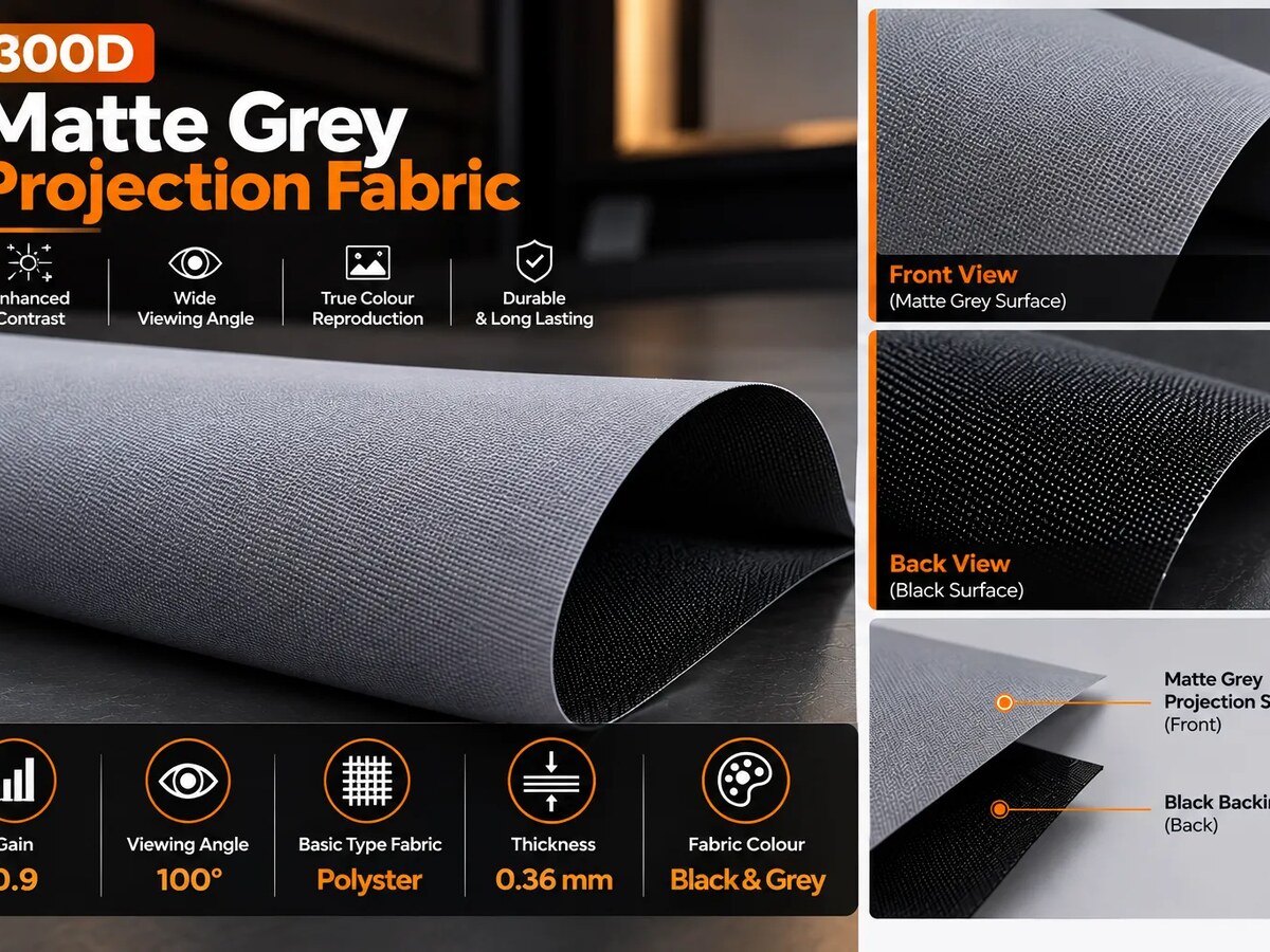 300D Matte Grey projection fabric swatch, by SPS Acmera
