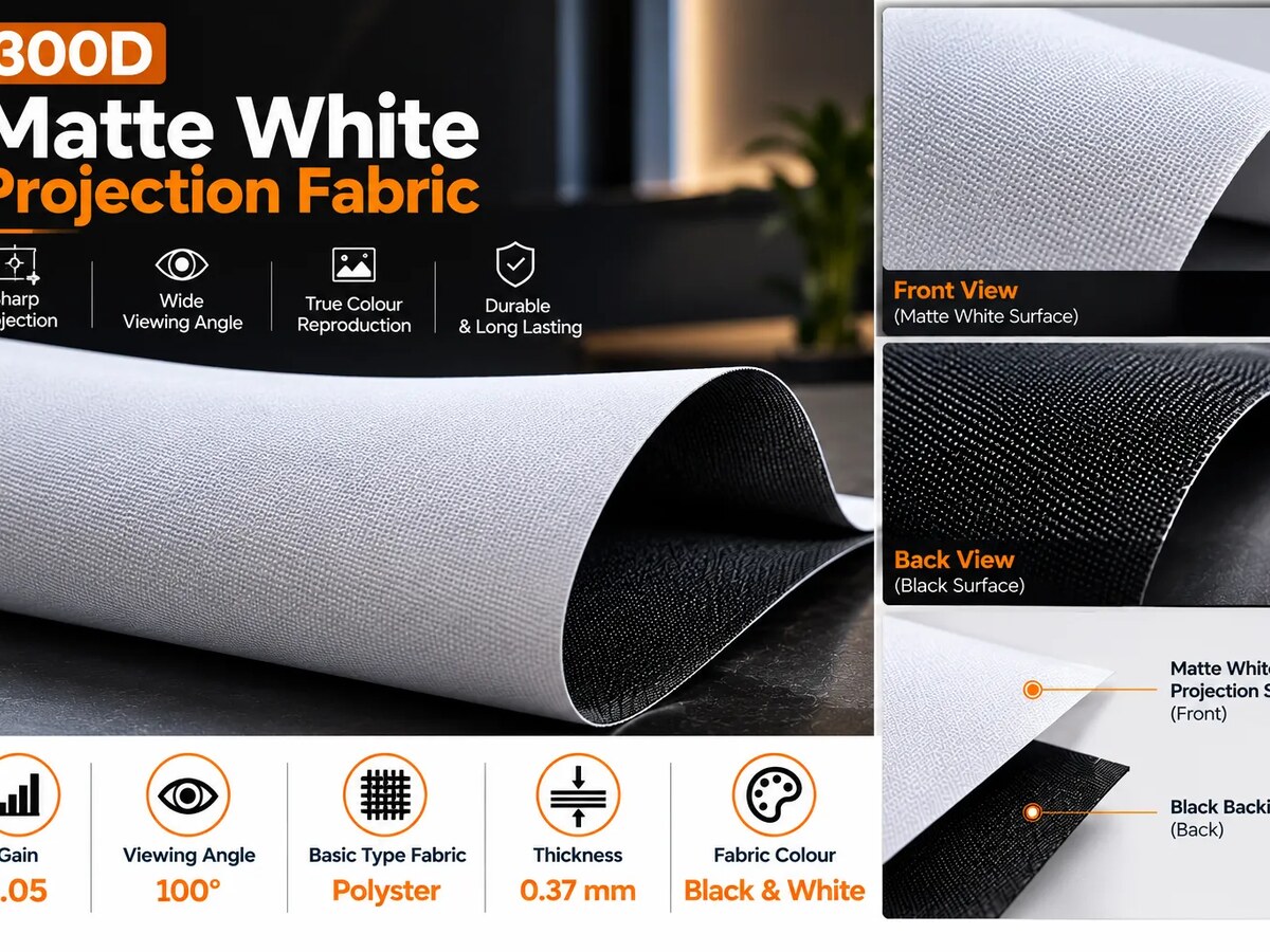300D Matte White projection fabric swatch, by SPS Acmera