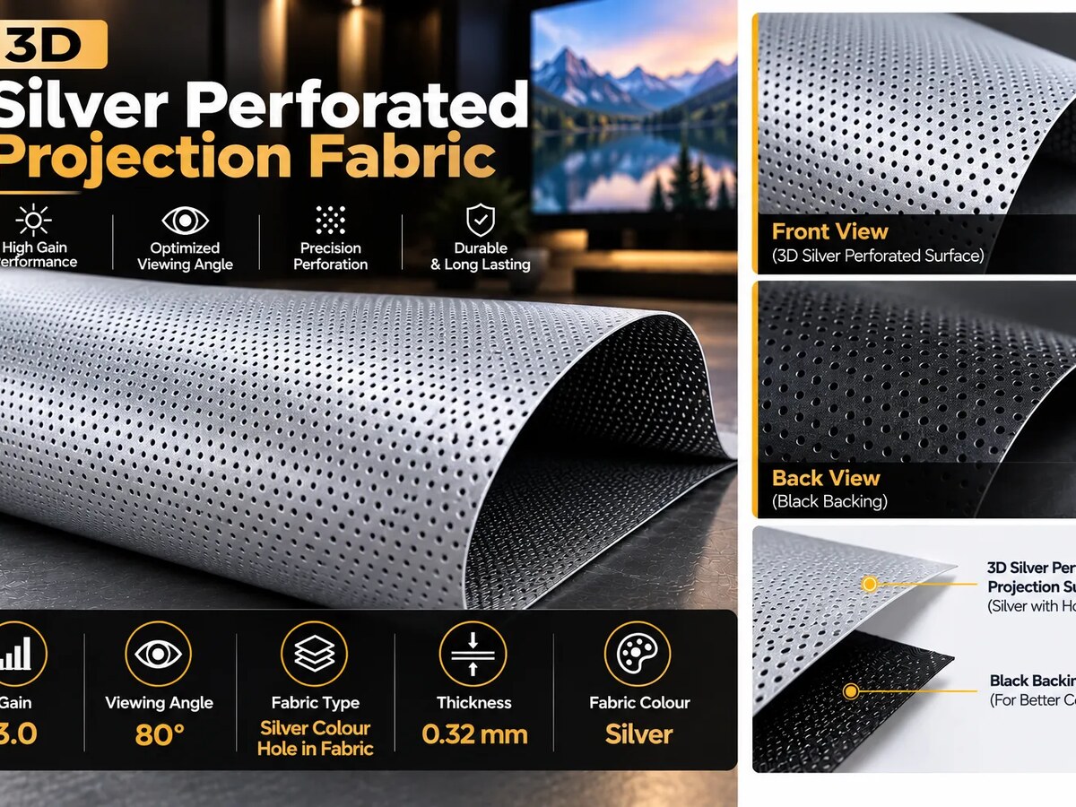 3D Silver Perforated projection fabric swatch, by SPS Acmera