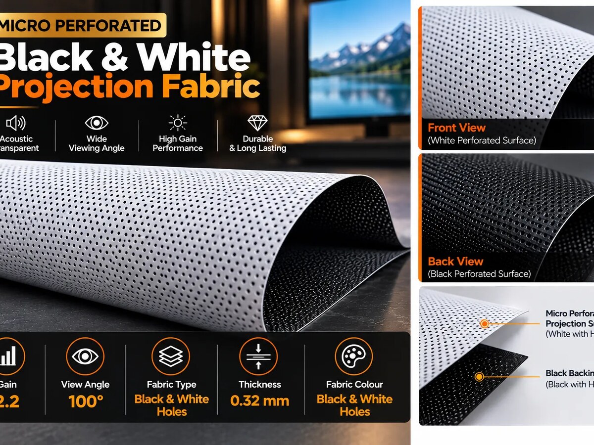 Micro Perforated Black & White projection fabric swatch, by SPS Acmera