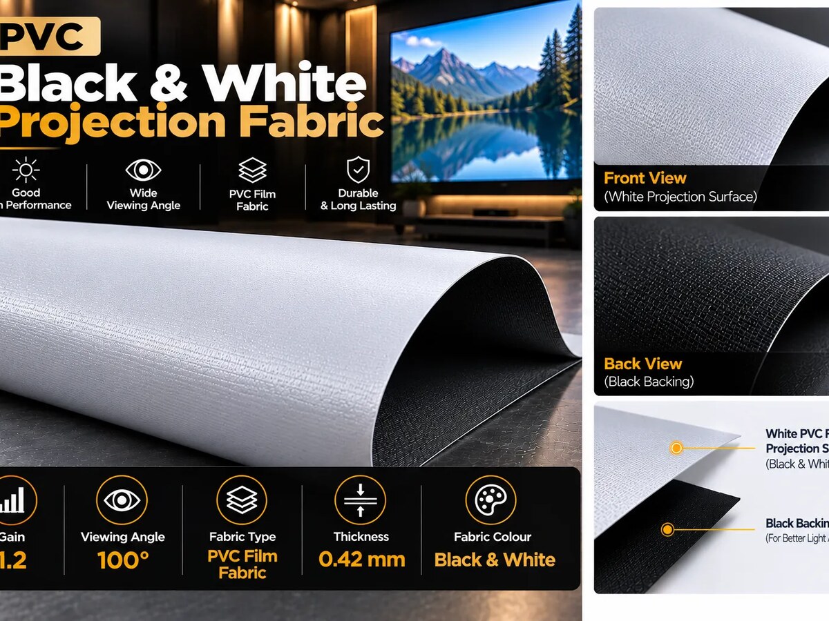 PVC Black & White projection fabric swatch, by SPS Acmera
