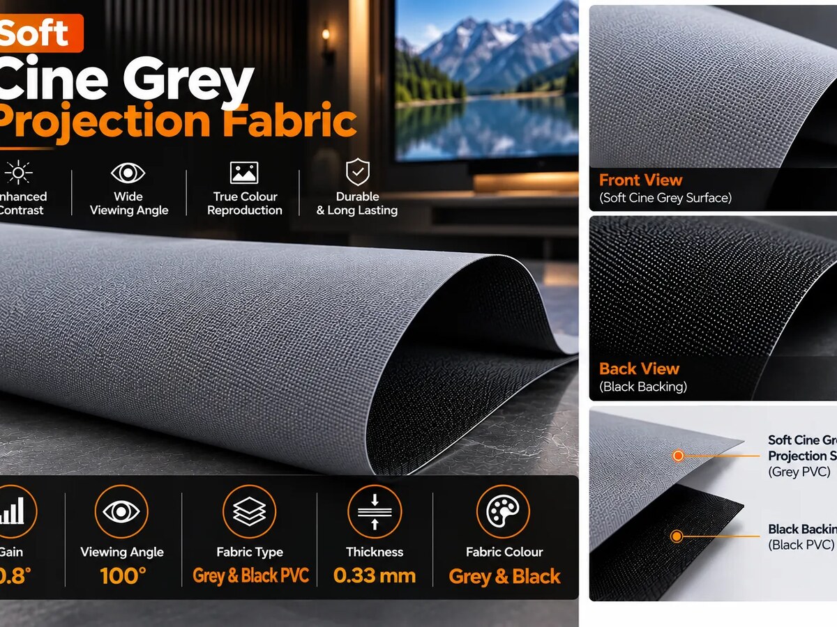 Soft Cine Grey projection fabric swatch, by SPS Acmera