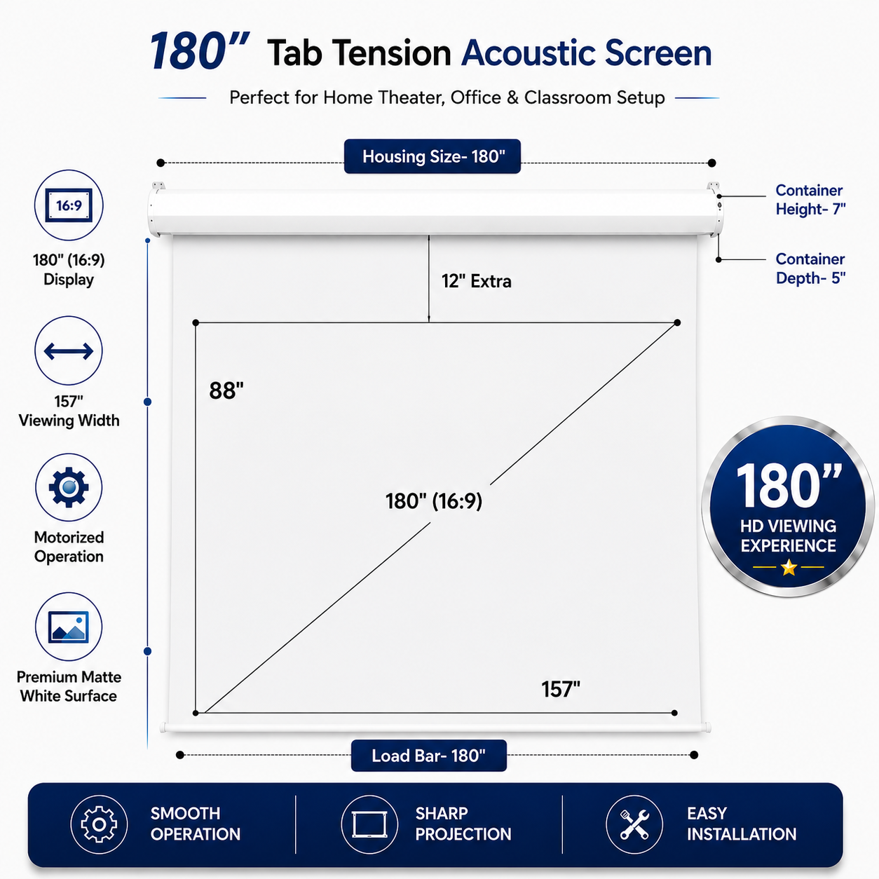 180" Tab Tension Acoustic Projection Screen specification sheet, by SPS Acmera