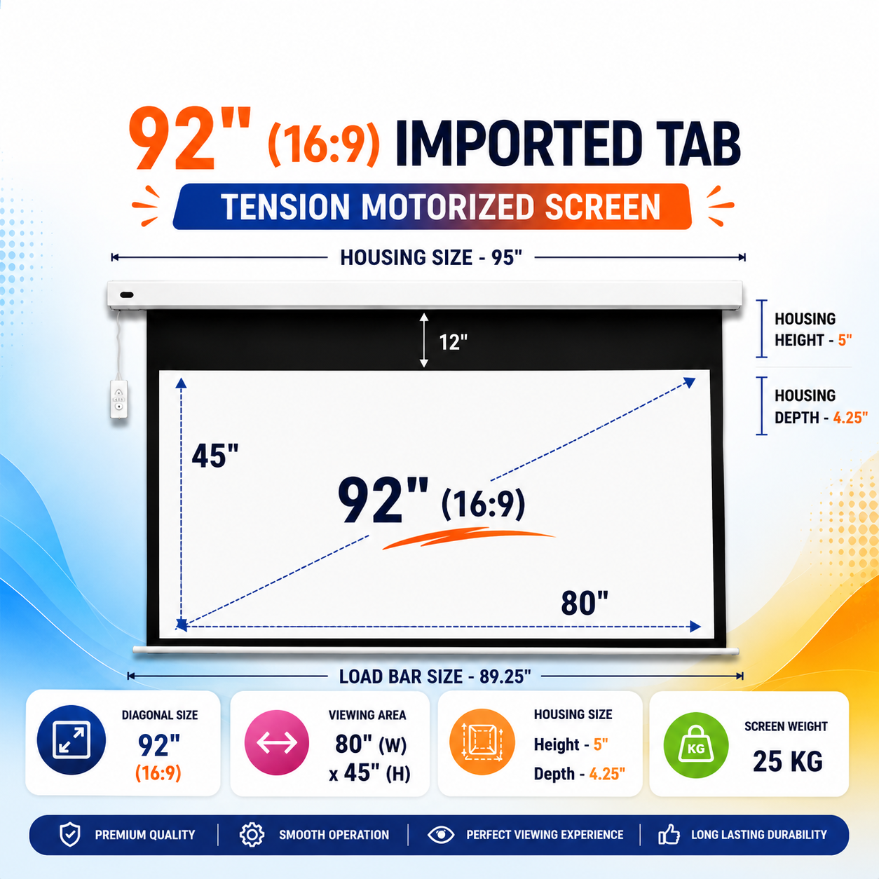 92" Imported Tab Tension Projection Screen specification sheet, by SPS Acmera
